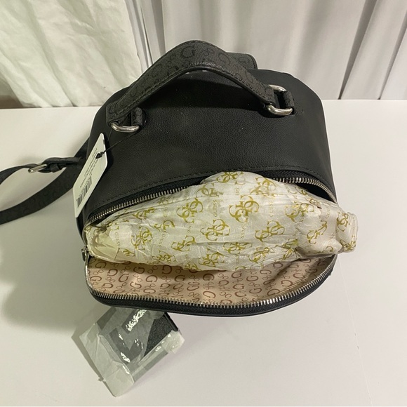 NWT Guess Turley SV755331 Women's Coal Black Faux Leather Logo Backpack W/Wallet - Picture 9 of 14